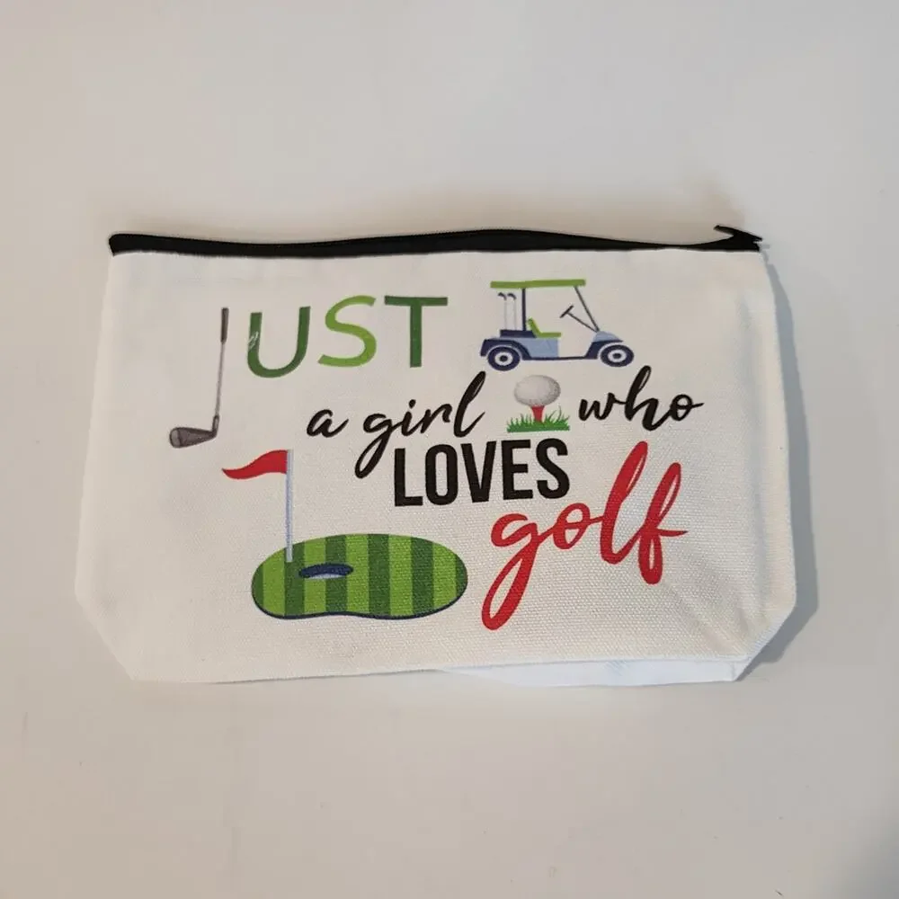 Golf Cosmetic Bag with Mirror Scrunchies and Key Chain Just a Girl Loves Golf